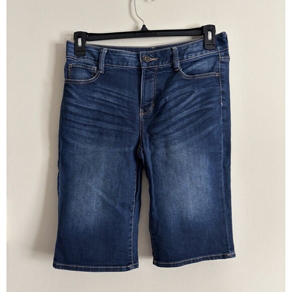 St Johns Bay Y2K Womens 10 Medium Bermuda Shorts Blue Denim Stretch Tropical 90s - Picture 1 of 4